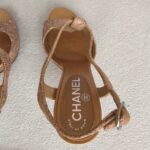 Chanel Nude Laser Cut Floral Leather T Strap Sling Back Sandal Size 37 #GUUOY-4 - Image 10