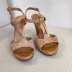 Chanel Nude Laser Cut Floral Leather T Strap Sling Back Sandal Size 37 #GUUOY-4 - Image 2