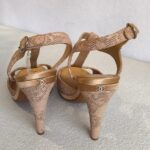 Chanel Nude Laser Cut Floral Leather T Strap Sling Back Sandal Size 37 #GUUOY-4 - Image 7