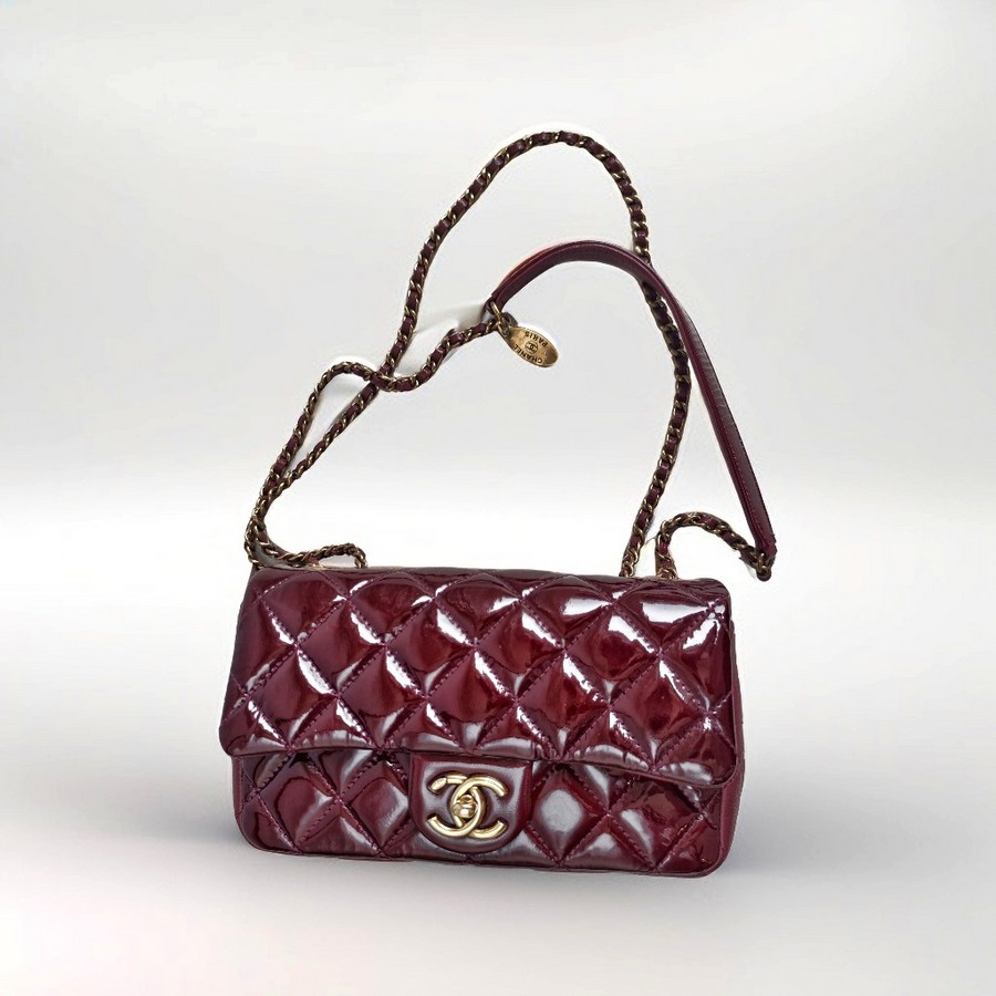 Chanel Paris-Salzburg CC Eyelet Red Patent LeatherGoatskin with Antique Gold Hardware #GUUYR-4