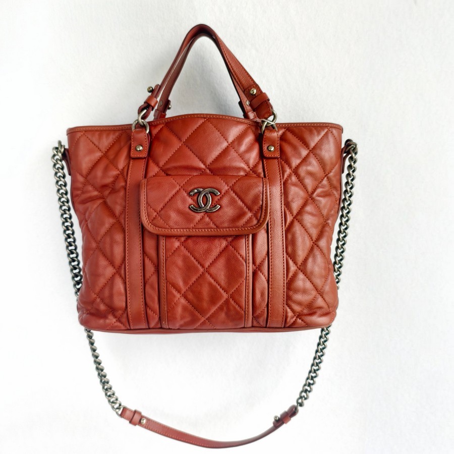 Chanel Riviera 2way-Bag Brick Brown Grained Calfskin with Ruthenium Hardware #GUUTU-1
