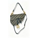 Dior Saddle Bag with Strap Blue with Canvas/Leather and Gold Hardware #GUUOO-1