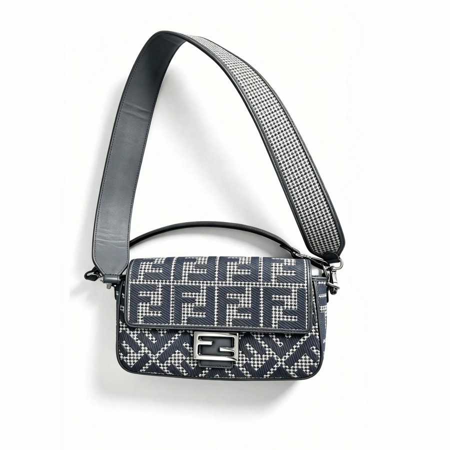Fendi Baguette Bag Grey Canvas with Leather and Silver Hardware #GUURR-1
