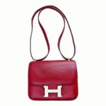 Hermes Constance Mini 18 Rouge Vif Tadelakt Leather with Palladium Plated Hardware #GUURT-2