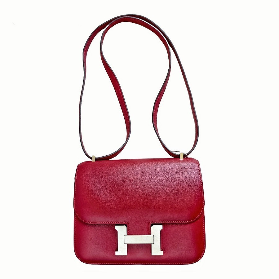 Hermes Constance Mini 18 Rouge Vif Tadelakt Leather with Palladium Plated Hardware #GUURT-2