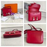 Hermes Constance Mini 18 Rouge Vif Tadelakt Leather with Palladium Plated Hardware #GUURT-2 - Image 2