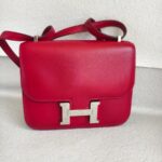 Hermes Constance Mini 18 Rouge Vif Tadelakt Leather with Palladium Plated Hardware #GUURT-2 - Image 3