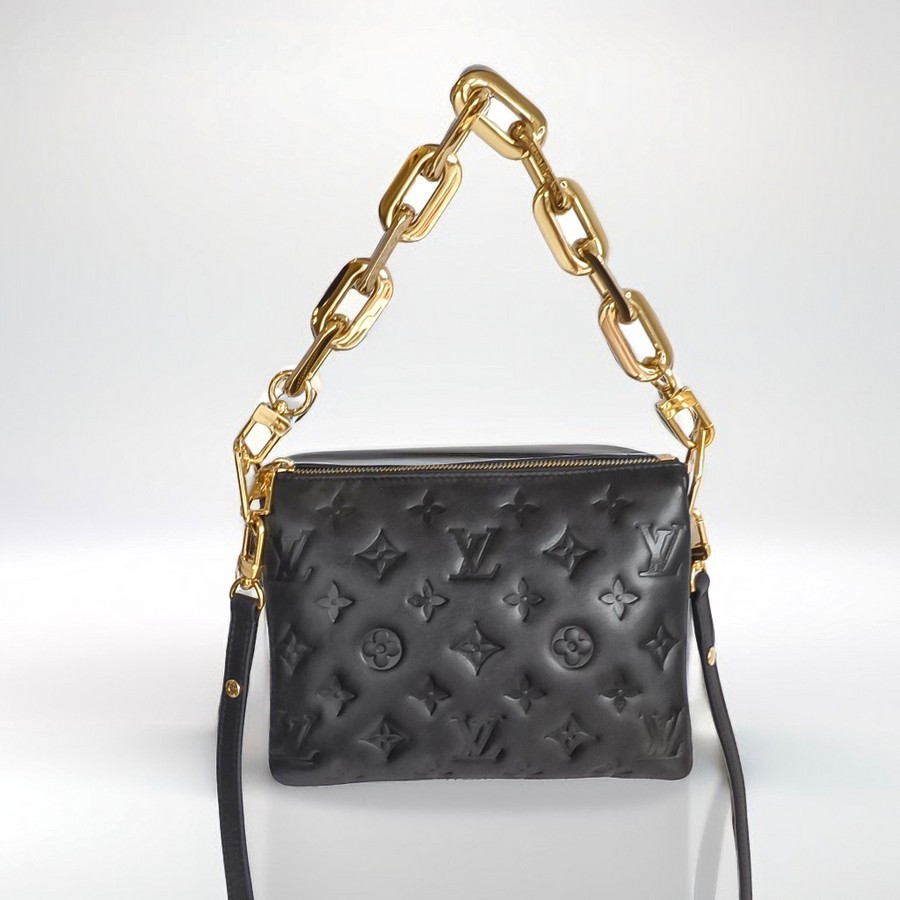 LV Coussin BB Black Monogram-embossed puffy lambskin with Gold Hardware #GUUYR-5