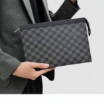 LV Pochette Voyage MM Damier Ghaphite Coated Canvas with Leather and Silver Hardware #GUURC-2