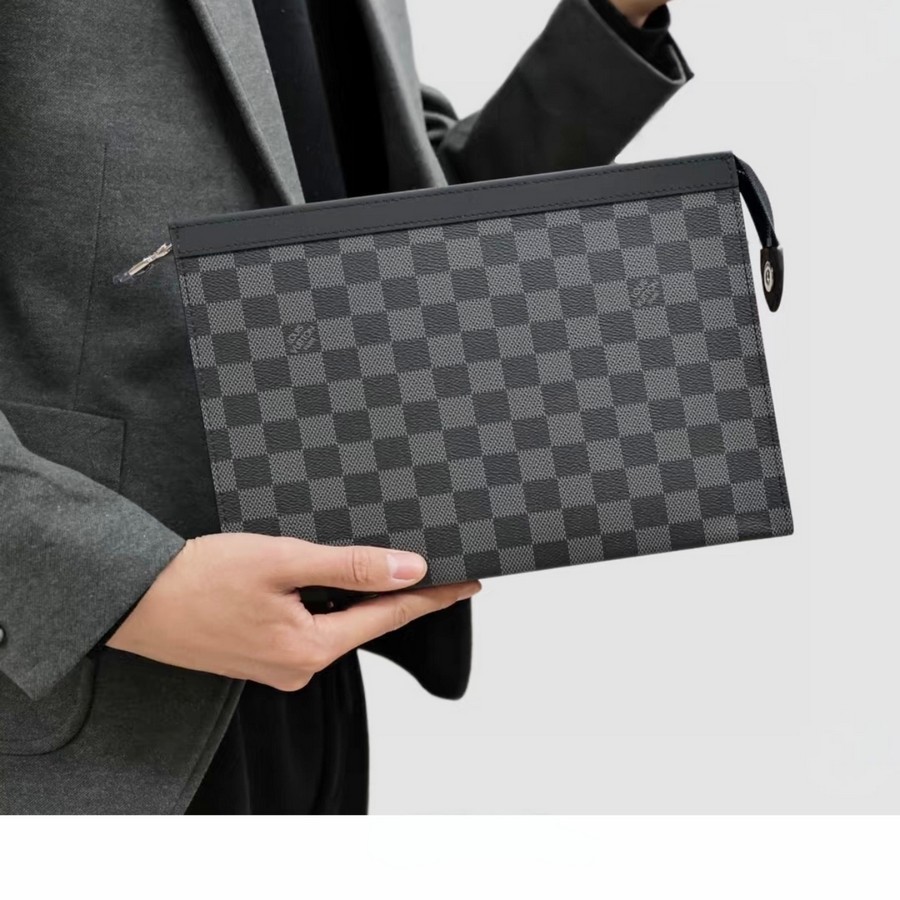 LV Pochette Voyage MM Damier Ghaphite Coated Canvas with Leather and Silver Hardware #GUURC-2
