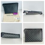 LV Pochette Voyage MM Damier Ghaphite Coated Canvas with Leather and Silver Hardware #GUURC-2 - Image 22