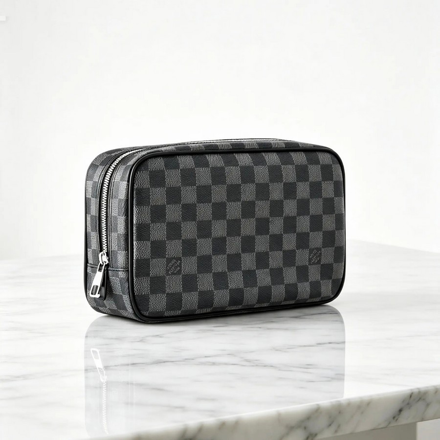 LV Toilet Pouch GM Black/Grey Damier Graphite Coated Canvas/Leather and Silver Hardware #GUUSL-3