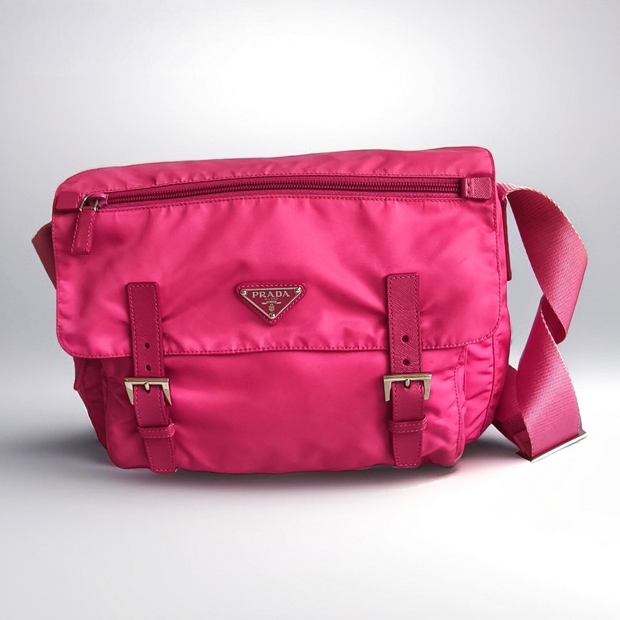 Prada BT6671 Messenger Bag Pink Nylon with Leather and Silver Hardware Bag #GUUCU-2