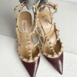 Valentino Rockstud Caged Pump 100mm Size 37 Maroon/Nuded leather  #GUUSS-5 - Image 2