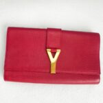 YSL Y-Ligne Clutch Red Leather with Gold Hardware #GUUOE-1
