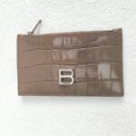 Balenciaga Hourglass Card Holder Taupe Croc Embossed Leather with Silver Hardware #GUURR-11 - Image 3