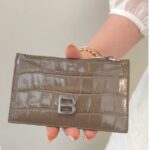 Balenciaga Hourglass Card Holder Taupe Croc Embossed Leather with Silver Hardware #GUURR-11