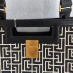 Balmain Tote Bag Black/White Canvas with Leather and Gold Hardware #RSCO-3 - Image 5