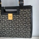 Balmain Tote Bag Black/White Canvas with Leather and Gold Hardware #RSCO-3 - Image 4