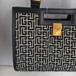 Balmain Tote Bag Black/White Canvas with Leather and Gold Hardware #RSCO-3 - Image 3