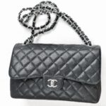 Chanel Classic Jumbo Double Flap Bag Black Grained Calfskin with Silver Hardware #GUUSR-1