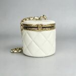 Chanel Lock Frame Round Vanity Case with Chain and Gold Hardware #GUURT-5