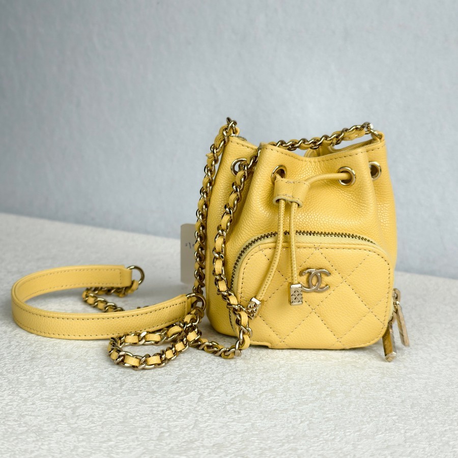 Chanel Mini Business Affinity Bucket Bag Yellow Grained Calfskin with Gold Hardware #GUURT-4