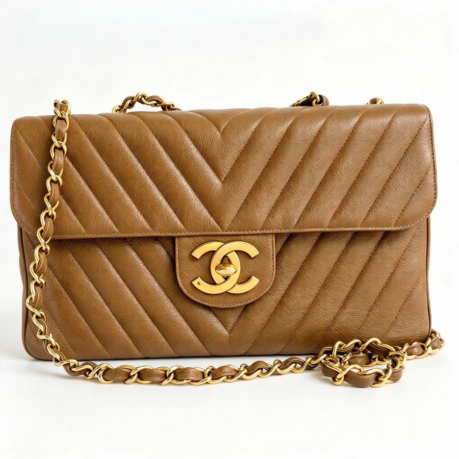 Chanel Vintage Maxi Jumbo Brown Grained Calfskin with Gold Hardware #GUURS-2