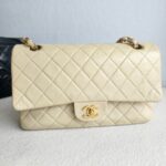 Chanel Vintage Medium Double Flap Bag Beige Lambskin with Gold Hardware #GUCEU-1 - Image 3