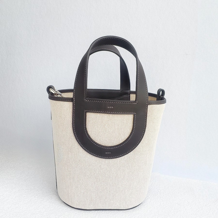 Hermes In The Loop 18 Brown Swift Leather Beige Toile H Canvas with Palladium Hardware #GUCLO-1