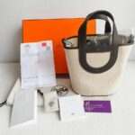 Hermes In The Loop 18 Brown Swift Leather /Beige Toile H Canvas with Palladium Hardware #GUCLO-1 - Image 2