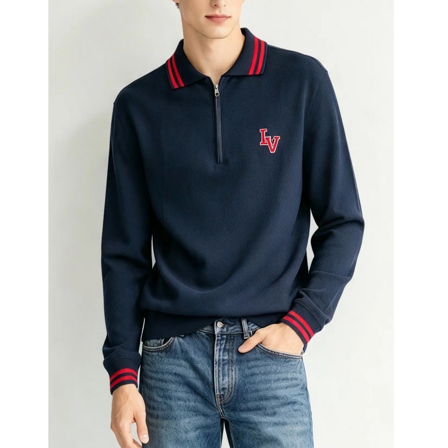LV Polo Top Long Sleeve Blue Wool #RSLY-69
