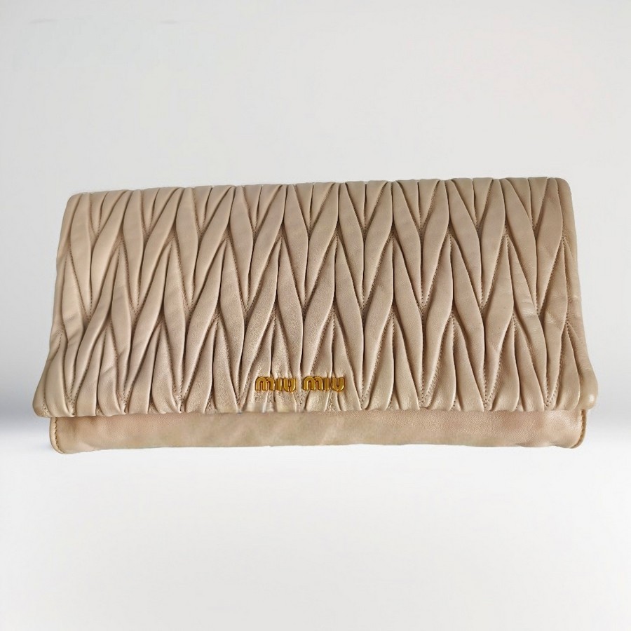 Miu Miu Matelasse Clutch Nude Nappa Leather With Gold Hardware #GUCLU-3 (1) Miu Miu Matelasse Clutch Nude Nappa Leather With Gold Hardware #GUCLU-3