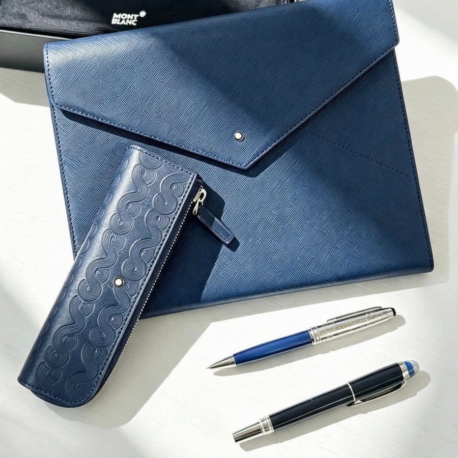 Mont Blanc Around The World in 80days Ballpoint 164 Meisterstuck Doue +Sartorial Notepad Holder with Zip Around Black+PenPouch #GUCEY-1